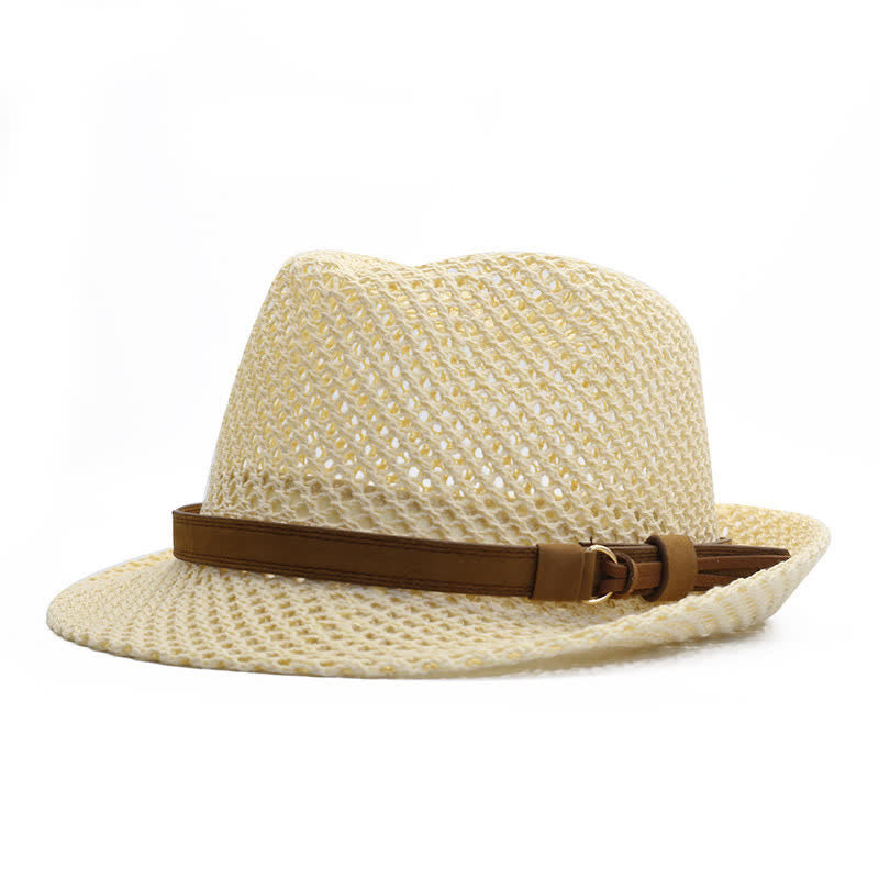 Handgewebter Fedora-Hut aus Stroh mit ausgehöhltem Band für Herren