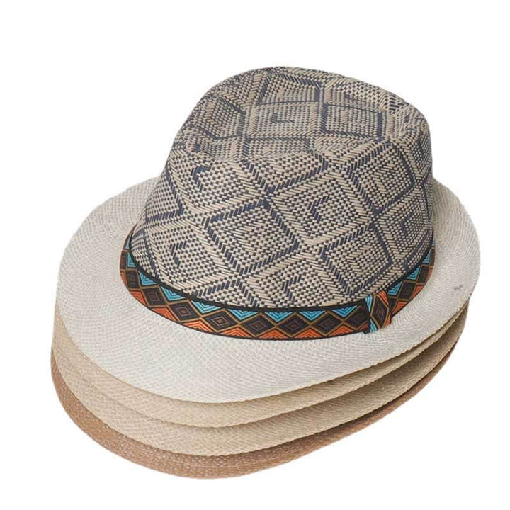 Geflochtener Fedora-Hut im Streetwear-Ethno-Stil für Herren