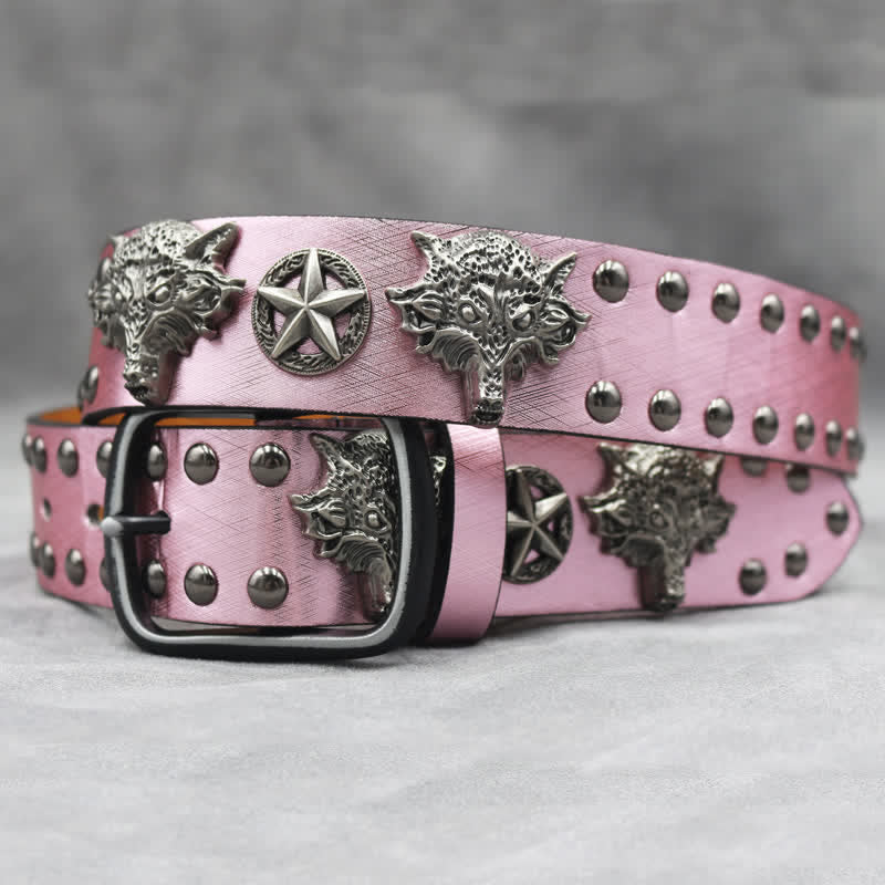 Antik Silber Wolfskopf Niete Schwarz Schlangenhaut Print Ledergürtel