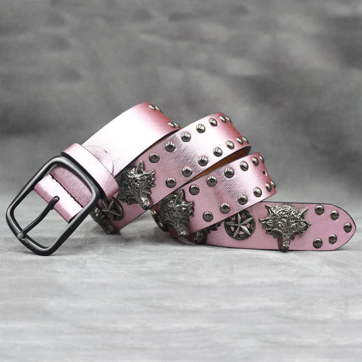 Antik Silber Wolfskopf Niete Schwarz Schlangenhaut Print Ledergürtel