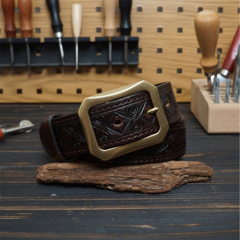 Western-Ledergürtel mit massiver Messingschnalle und Nähten