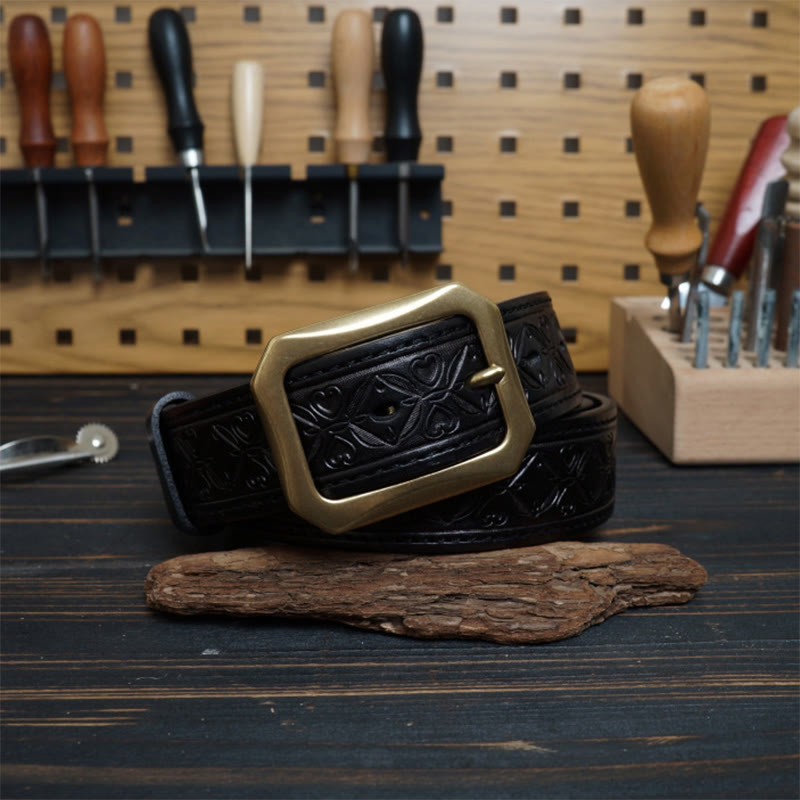 Western-Ledergürtel mit massiver Messingschnalle und Nähten