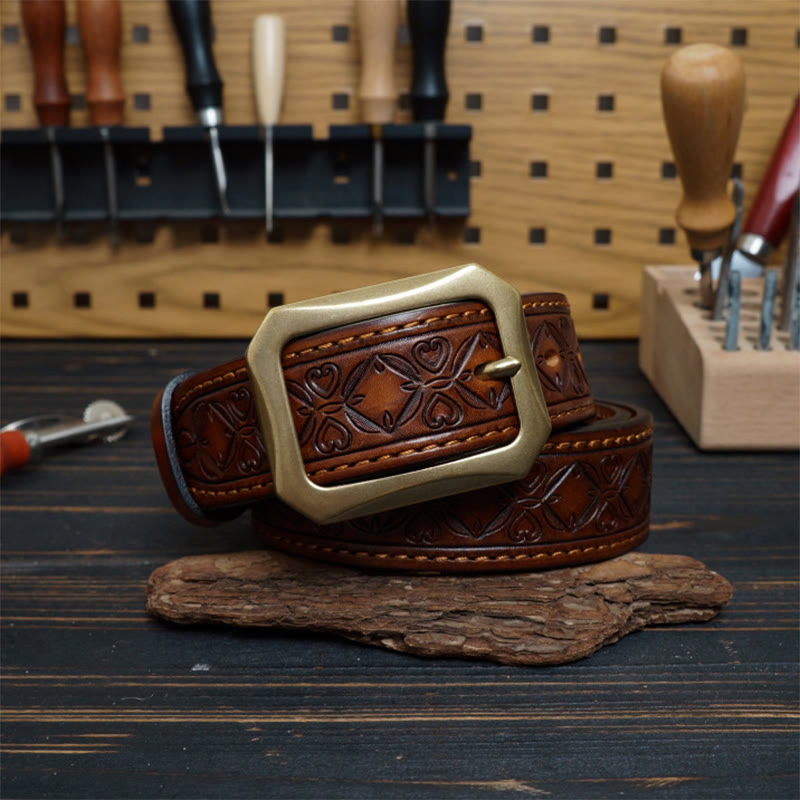 Western-Ledergürtel mit massiver Messingschnalle und Nähten