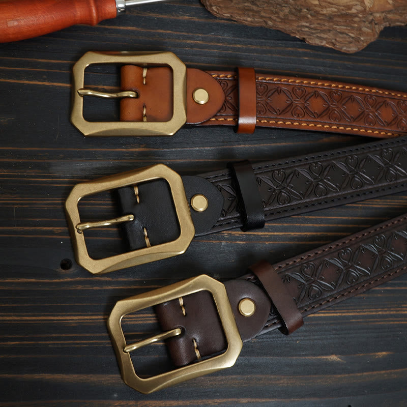 Western-Ledergürtel mit massiver Messingschnalle und Nähten