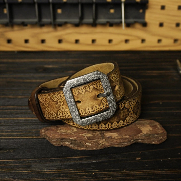 Western-Ledergürtel mit geprägter Edelstahlschnalle