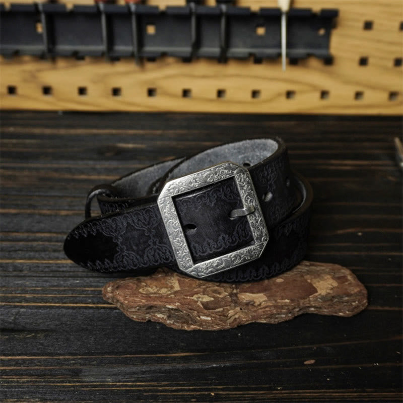 Western-Ledergürtel mit geprägter Edelstahlschnalle