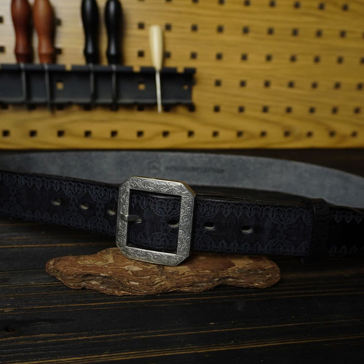 Western-Ledergürtel mit geprägter Edelstahlschnalle