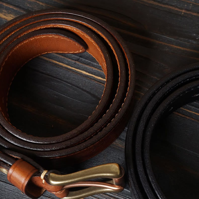 Western-Ledergürtel mit massiver Messingschnalle und geprägter Blume