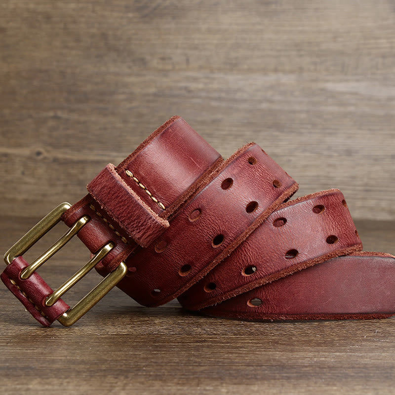 Western-Ledergürtel mit Doppeldornschnalle und 2 Löchern