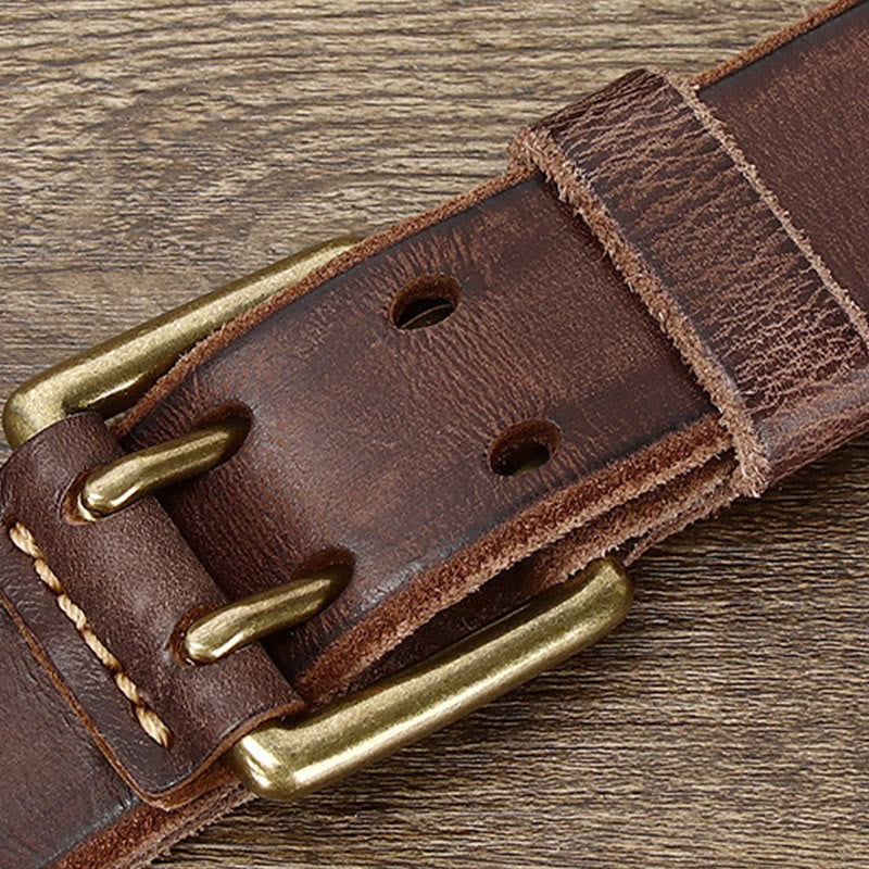 Western-Ledergürtel mit Doppeldornschnalle und 2 Löchern