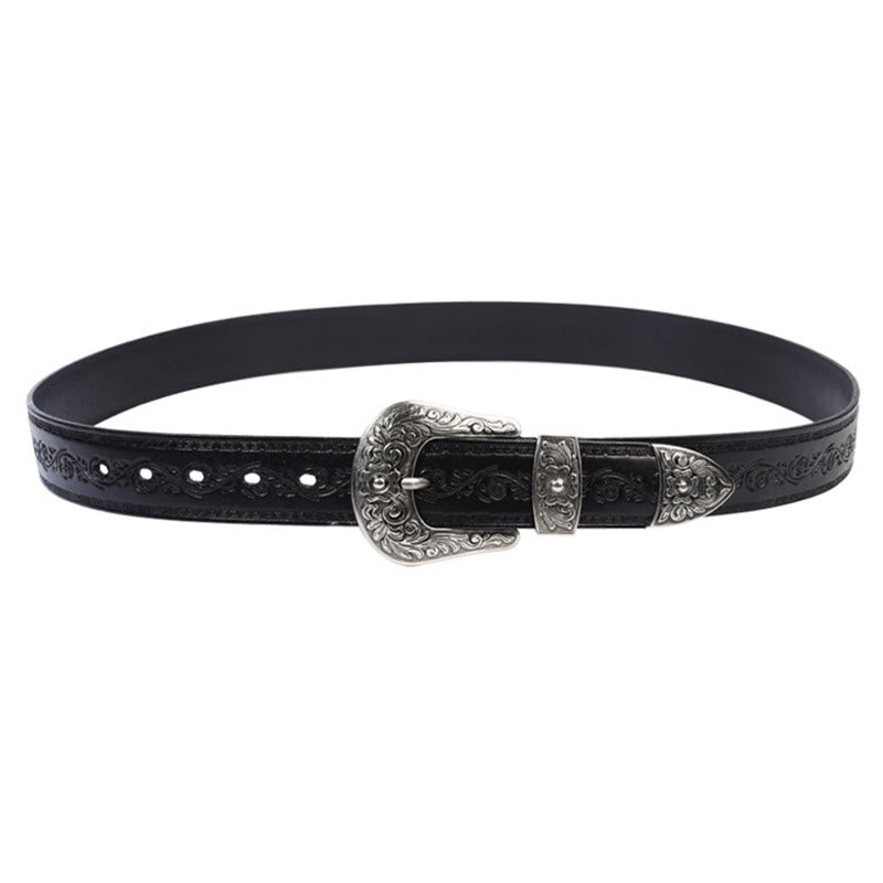 Silberner Westerngürtel aus geprägtem Leder mit Schnalle