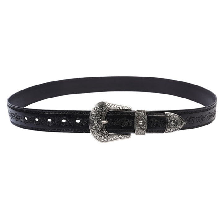 Silberner Westerngürtel aus geprägtem Leder mit Schnalle