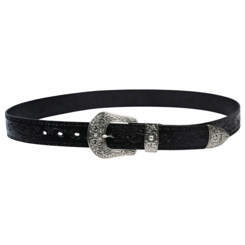 Silberner Westerngürtel aus geprägtem Leder mit Schnalle
