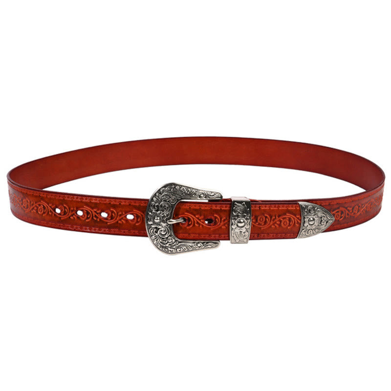 Silberner Westerngürtel aus geprägtem Leder mit Schnalle