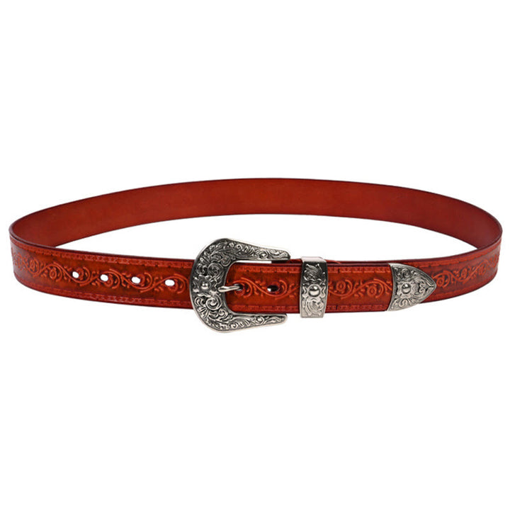 Silberner Westerngürtel aus geprägtem Leder mit Schnalle