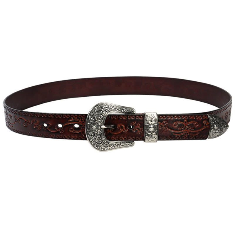 Silberner Westerngürtel aus geprägtem Leder mit Schnalle