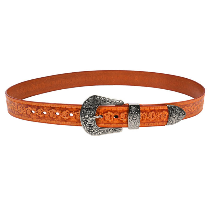 Silberner Westerngürtel aus geprägtem Leder mit Schnalle