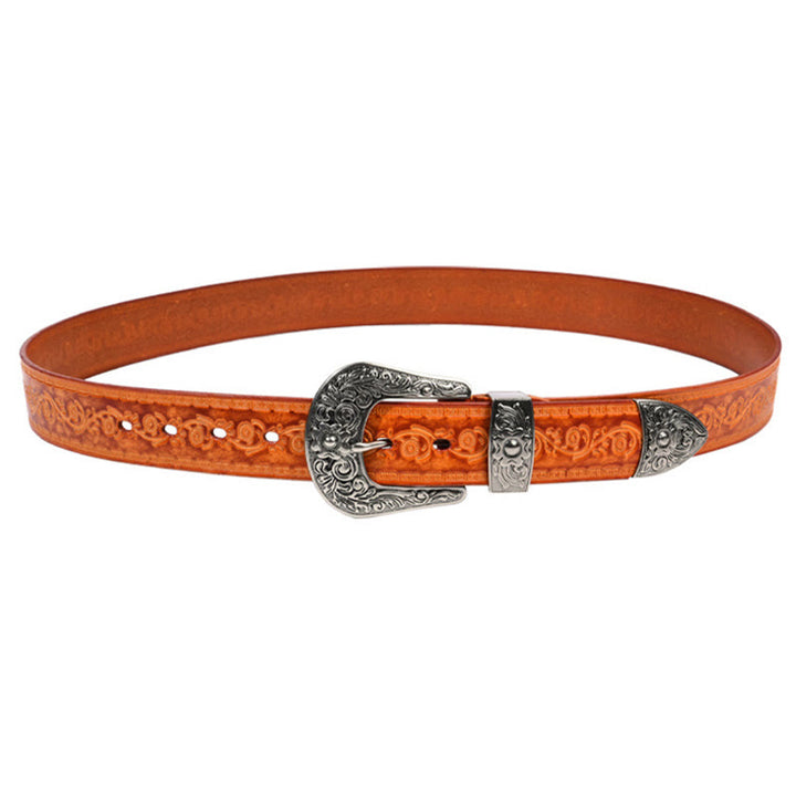 Silberner Westerngürtel aus geprägtem Leder mit Schnalle