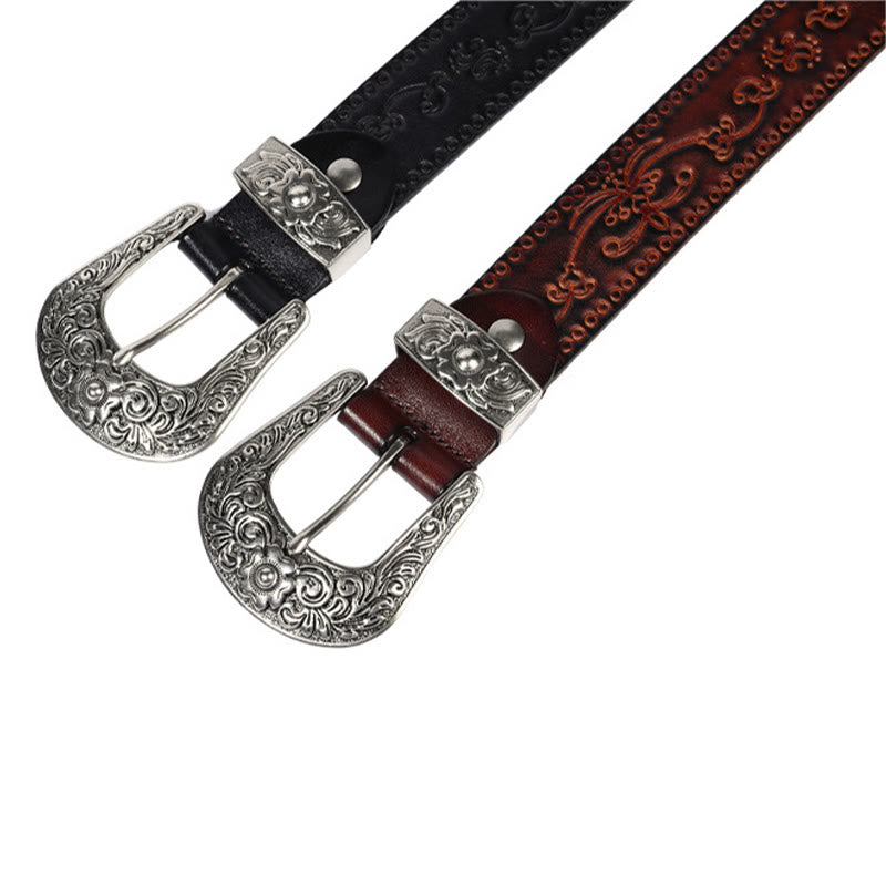 Silberner Westerngürtel aus geprägtem Leder mit Schnalle