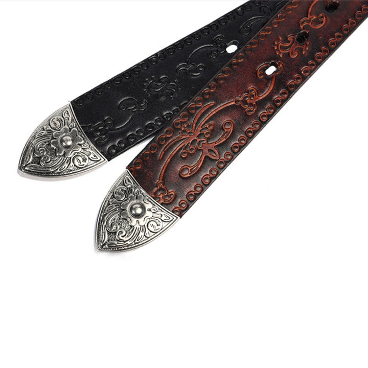 Silberner Westerngürtel aus geprägtem Leder mit Schnalle