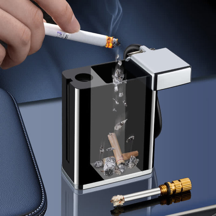 Mini-rechteckiger tragbarer 2-in-1-Aschenbecher Streichholz Kerosinfeuerzeug