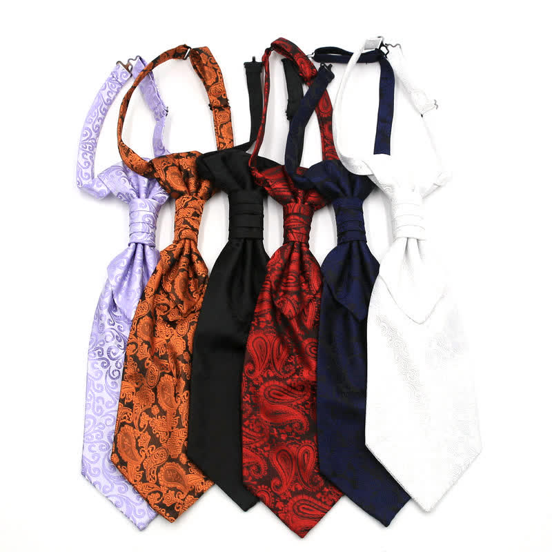 Vorgebundene Krawatte mit Rüschen für Herren, luxuriöse Paisley-Smoking-Ascot-Krawatte
