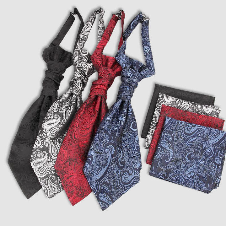 2 Stück vorgebundene Krawatte mit Einstecktuch und Paisley-Muster für Herren