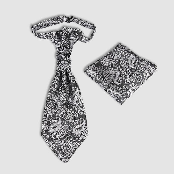 2 Stück vorgebundene Krawatte mit Einstecktuch und Paisley-Muster für Herren