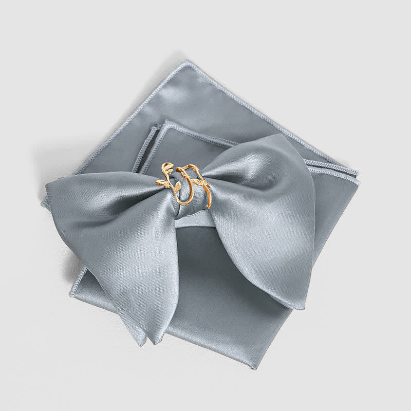 Übergroßes, spitzes Einstecktuch mit goldener Weinblatt-Fliege für Herren