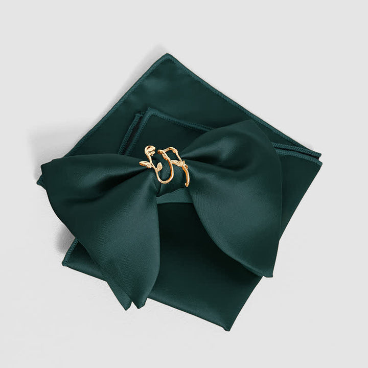 Übergroßes, spitzes Einstecktuch mit goldener Weinblatt-Fliege für Herren