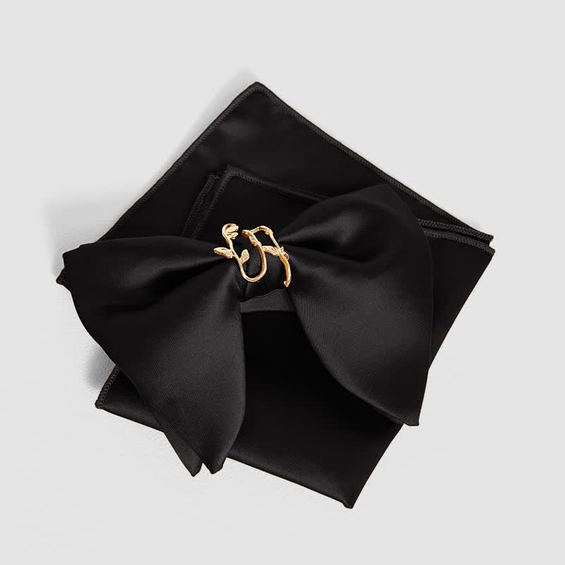 Übergroßes, spitzes Einstecktuch mit goldener Weinblatt-Fliege für Herren