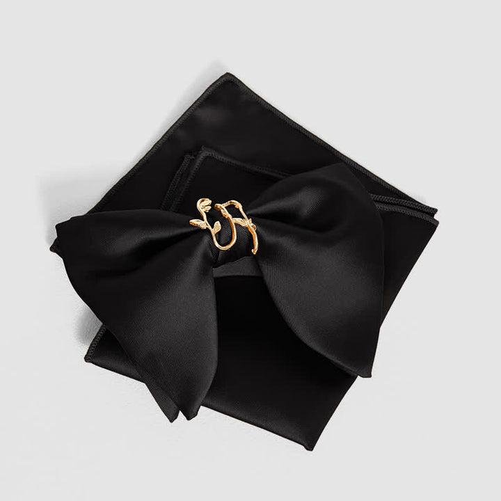 Übergroßes, spitzes Einstecktuch mit goldener Weinblatt-Fliege für Herren