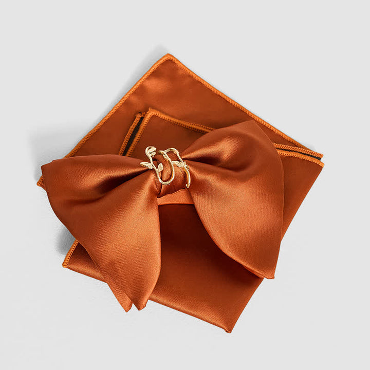 Übergroßes, spitzes Einstecktuch mit goldener Weinblatt-Fliege für Herren