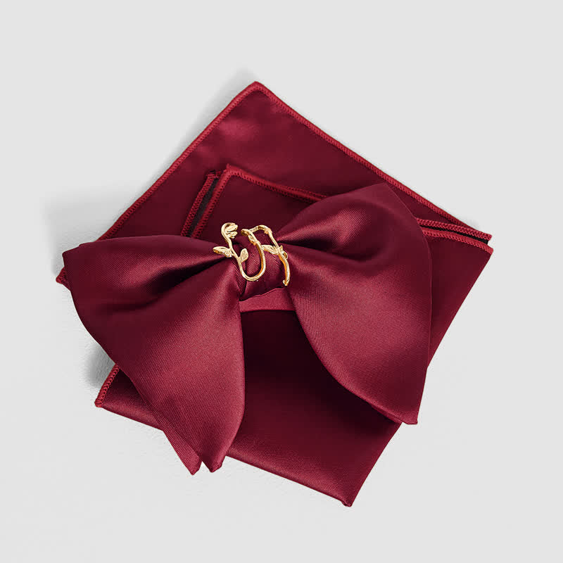 Übergroßes, spitzes Einstecktuch mit goldener Weinblatt-Fliege für Herren