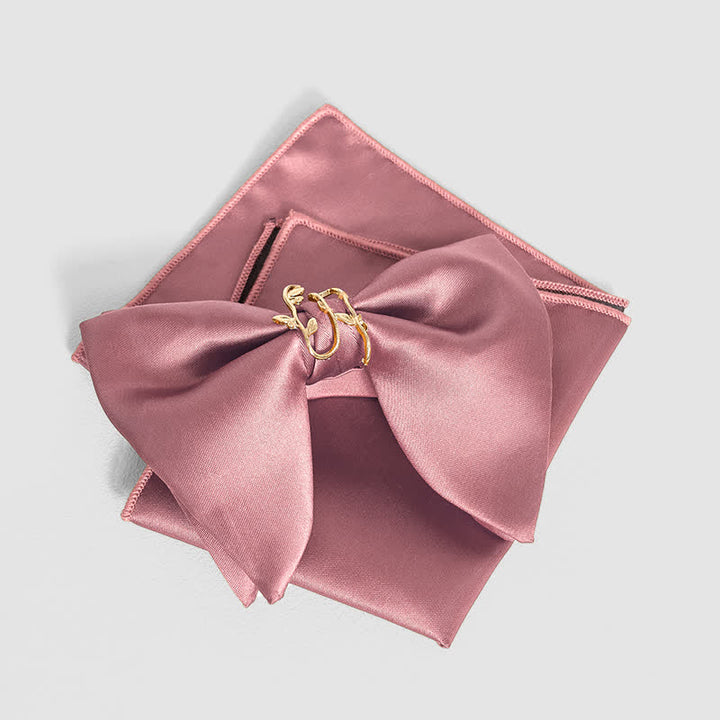 Übergroßes, spitzes Einstecktuch mit goldener Weinblatt-Fliege für Herren