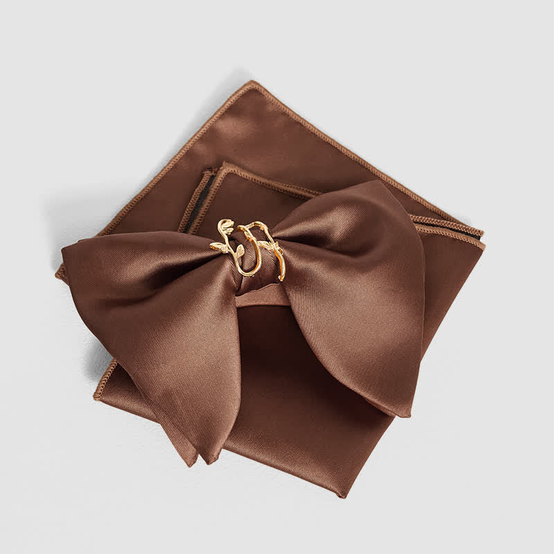 Übergroßes, spitzes Einstecktuch mit goldener Weinblatt-Fliege für Herren