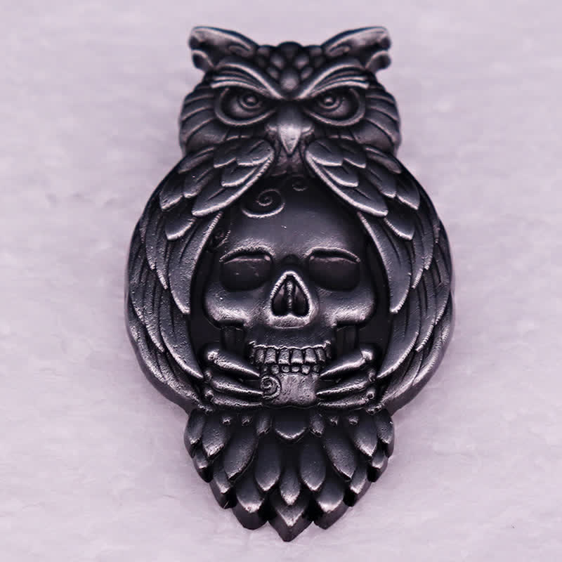 Eule Vogel Krallen Augen Schädel Skelett Brosche
