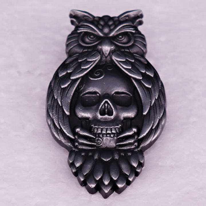 Eule Vogel Krallen Augen Schädel Skelett Brosche