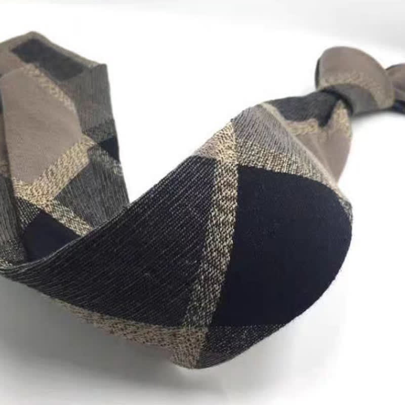 Kaffeefarbene, karierte, gestreifte Krawatte aus britischer Baumwolle für Herren