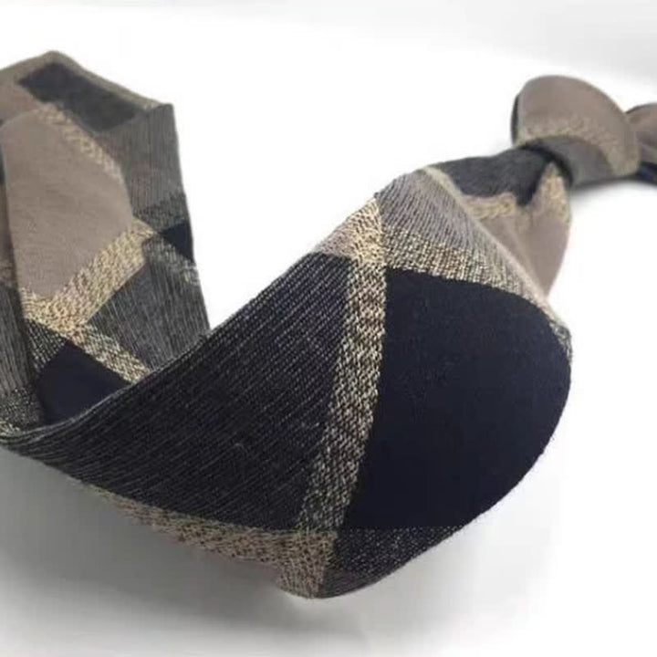 Kaffeefarbene, karierte, gestreifte Krawatte aus britischer Baumwolle für Herren