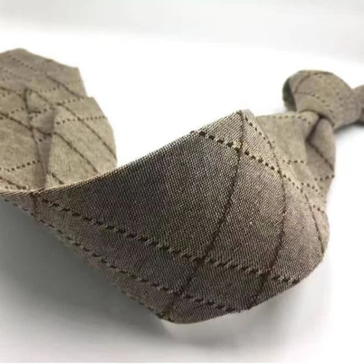 Kaffeefarbene, karierte, gestreifte Krawatte aus britischer Baumwolle für Herren