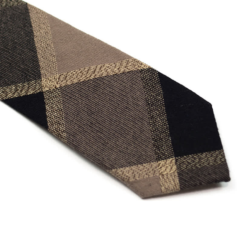 Kaffeefarbene, karierte, gestreifte Krawatte aus britischer Baumwolle für Herren