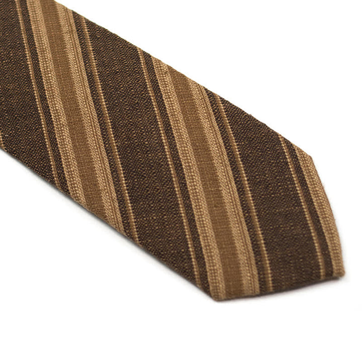 Kaffeefarbene, karierte, gestreifte Krawatte aus britischer Baumwolle für Herren