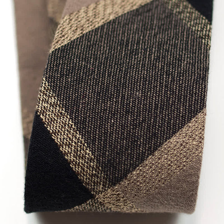 Kaffeefarbene, karierte, gestreifte Krawatte aus britischer Baumwolle für Herren