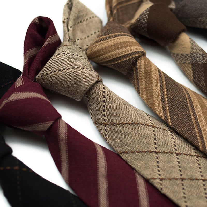 Kaffeefarbene, karierte, gestreifte Krawatte aus britischer Baumwolle für Herren