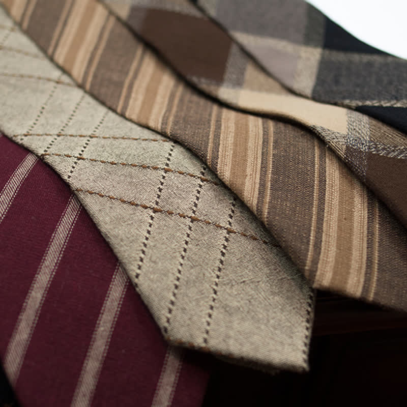 Kaffeefarbene, karierte, gestreifte Krawatte aus britischer Baumwolle für Herren