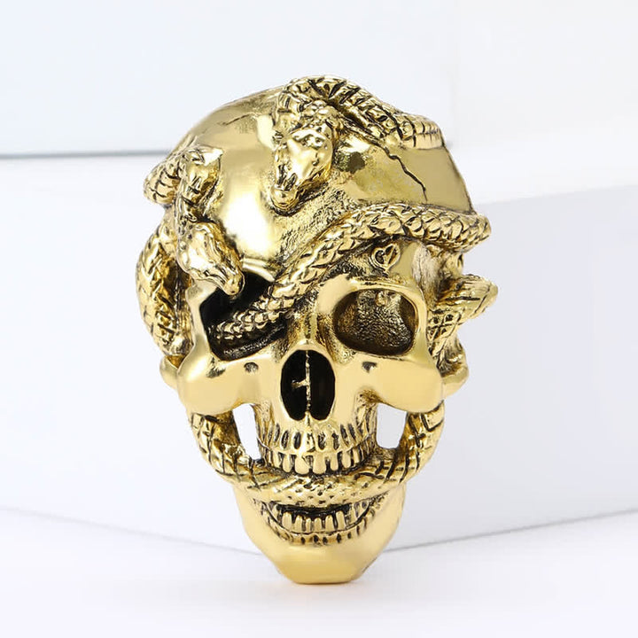 Piraten-Brosche im Gothic-Stil mit Totenkopf und umgebender Schlange