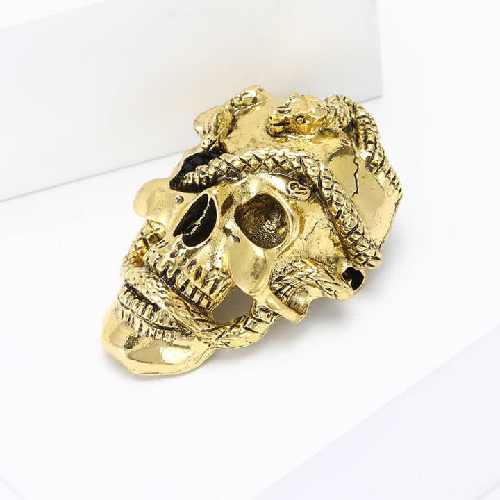 Piraten-Brosche im Gothic-Stil mit Totenkopf und umgebender Schlange