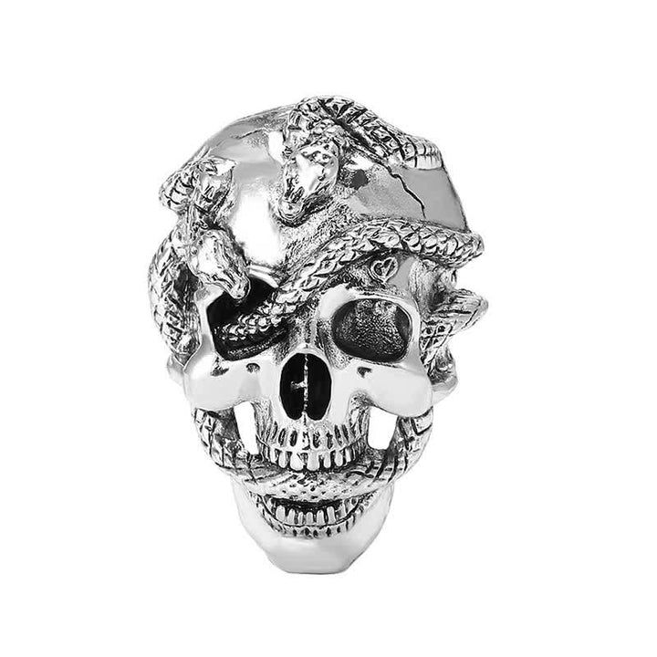 Piraten-Brosche im Gothic-Stil mit Totenkopf und umgebender Schlange