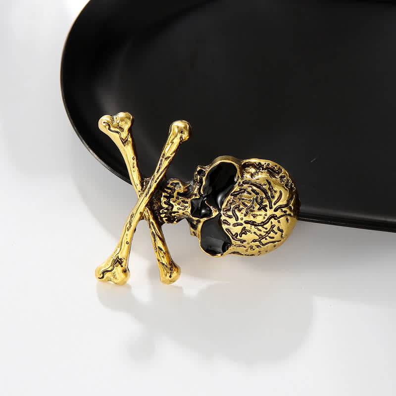 Dekorative Punk-Totenkopf-Piratenbrosche mit gekreuzten Knochen